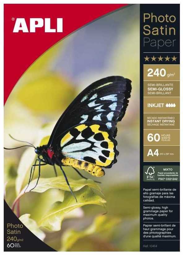 Papel foto APLI Photo Satin A4 240g 25h 10415
