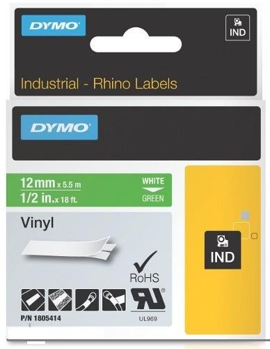 Cinta DYMO Rhino vinilo 12x5,5 blanco/verde 1805414
