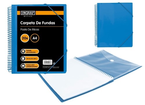 Carpeta 20F espiral INGRAF PP A4 sobre azul 332488
