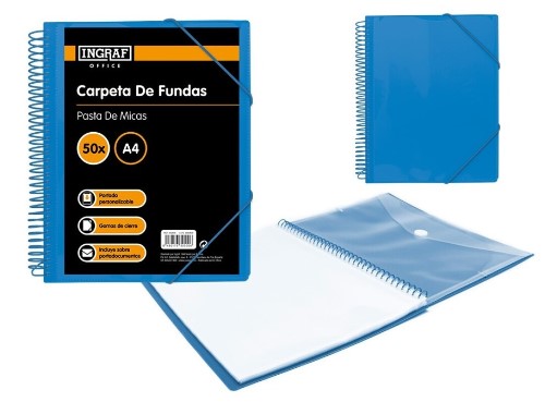 Carpeta 50F espiral INGRAF PP A4 sobre azul 332500