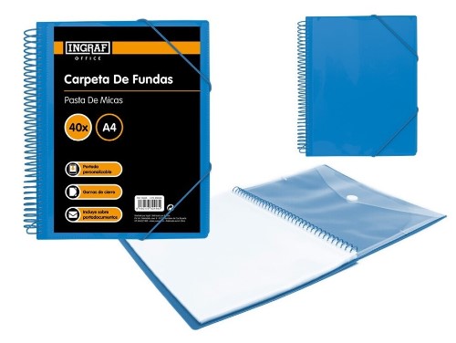 Carpeta 40F espiral INGRAF PP A4 sobre azul 332496