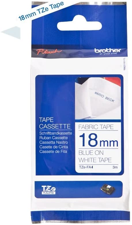 Cinta BROTHER Textil 18mm x3m Blanco/Azul TZeFA4  