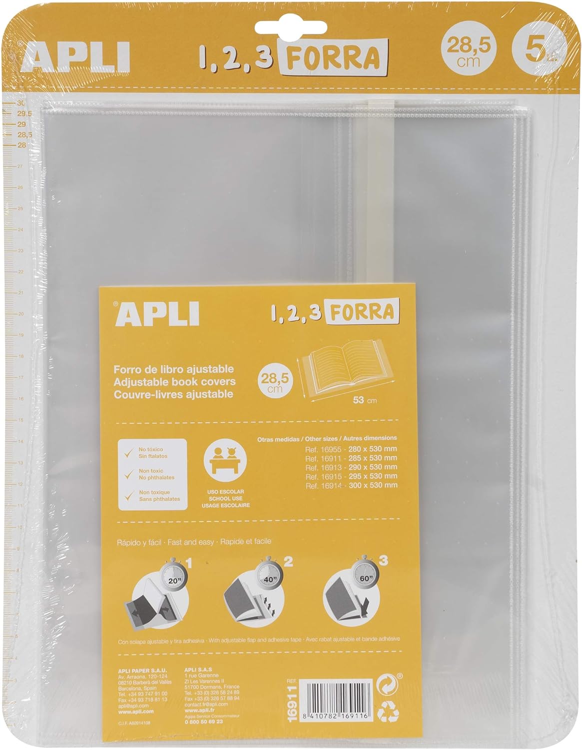 Forro libros APLI PP 75 ajustable 285mm Pack 5 16911