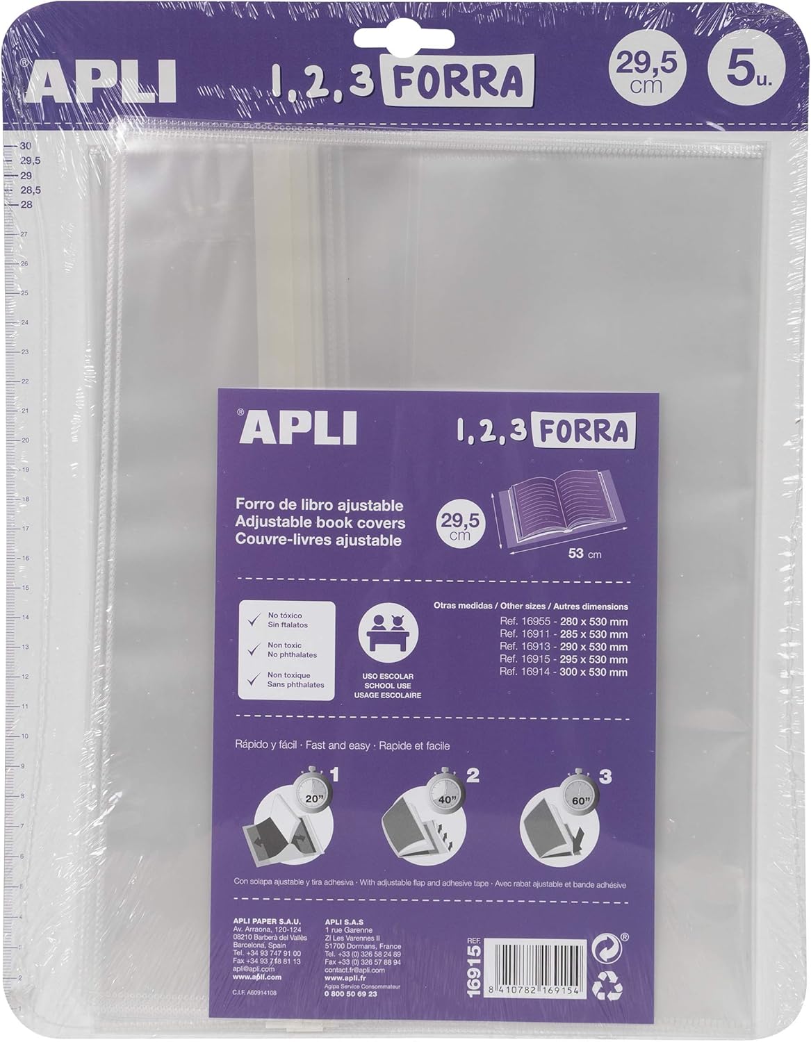 Forro libros APLI PP 75 ajustable 295mm Pack 5 16915