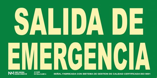 Seal homologada fotoluminiscente SALIDA DE EMERGENCIA