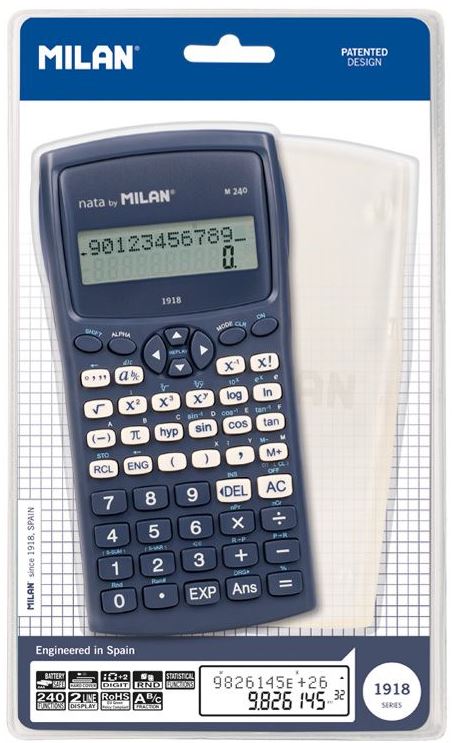 Calculadora cientfica MILAN M240 azul+funda tansparent