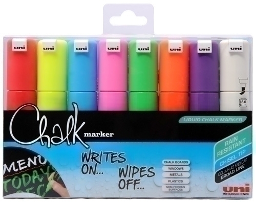 Marcador tiza lquida UNI Chalk Marker PWE-8M Pack 8
