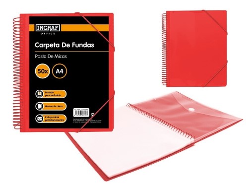 Carpeta 50F espiral INGRAF PP A4 sobre rojo 
332499