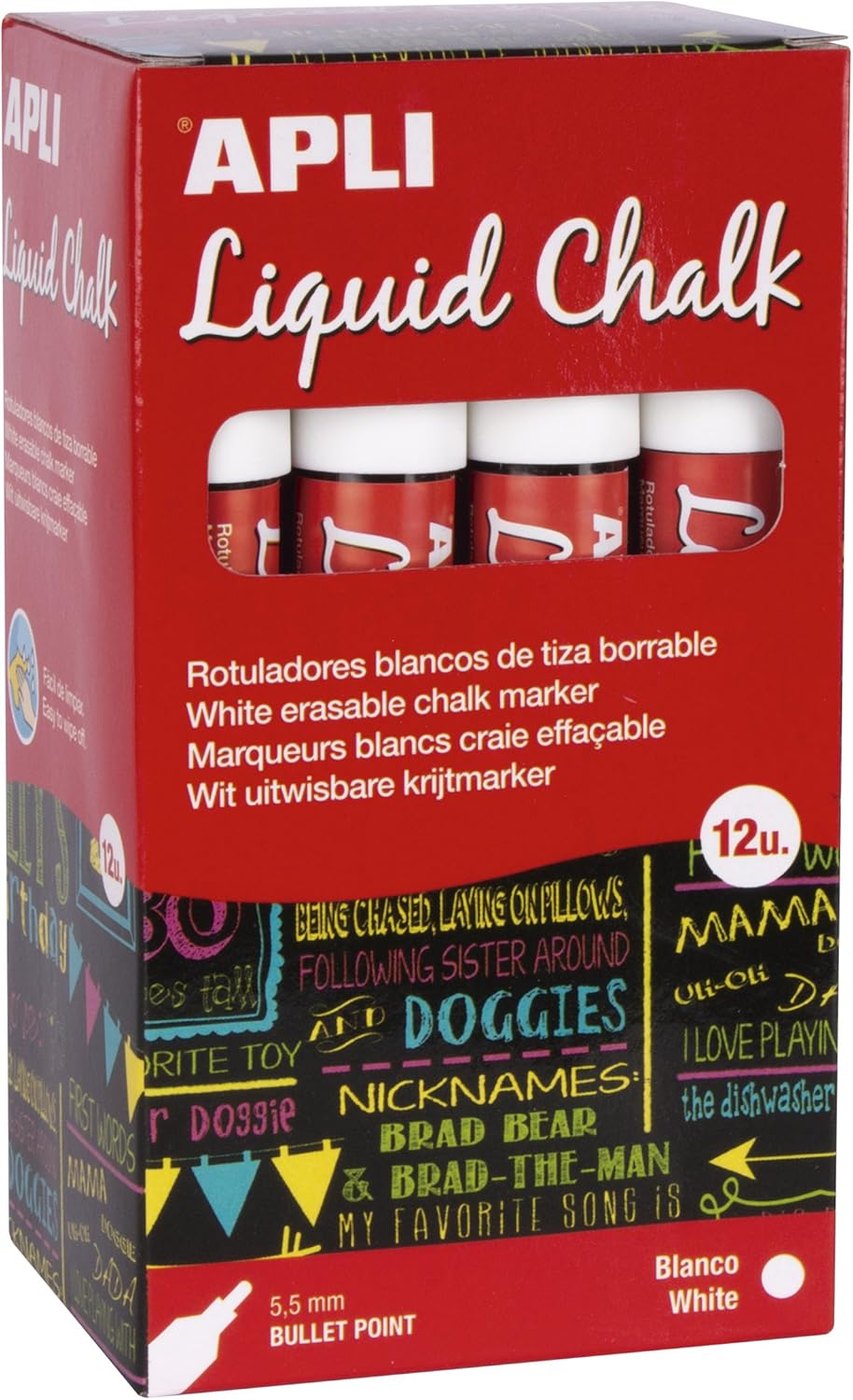 Marcador tiza lquida APLI 5,5mm blanco 15043