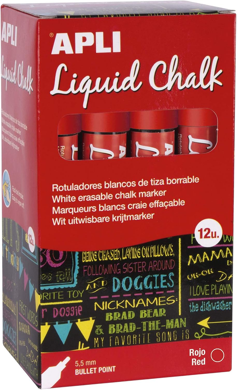 Marcador tiza lquida APLI 5,5mm rojo 16902