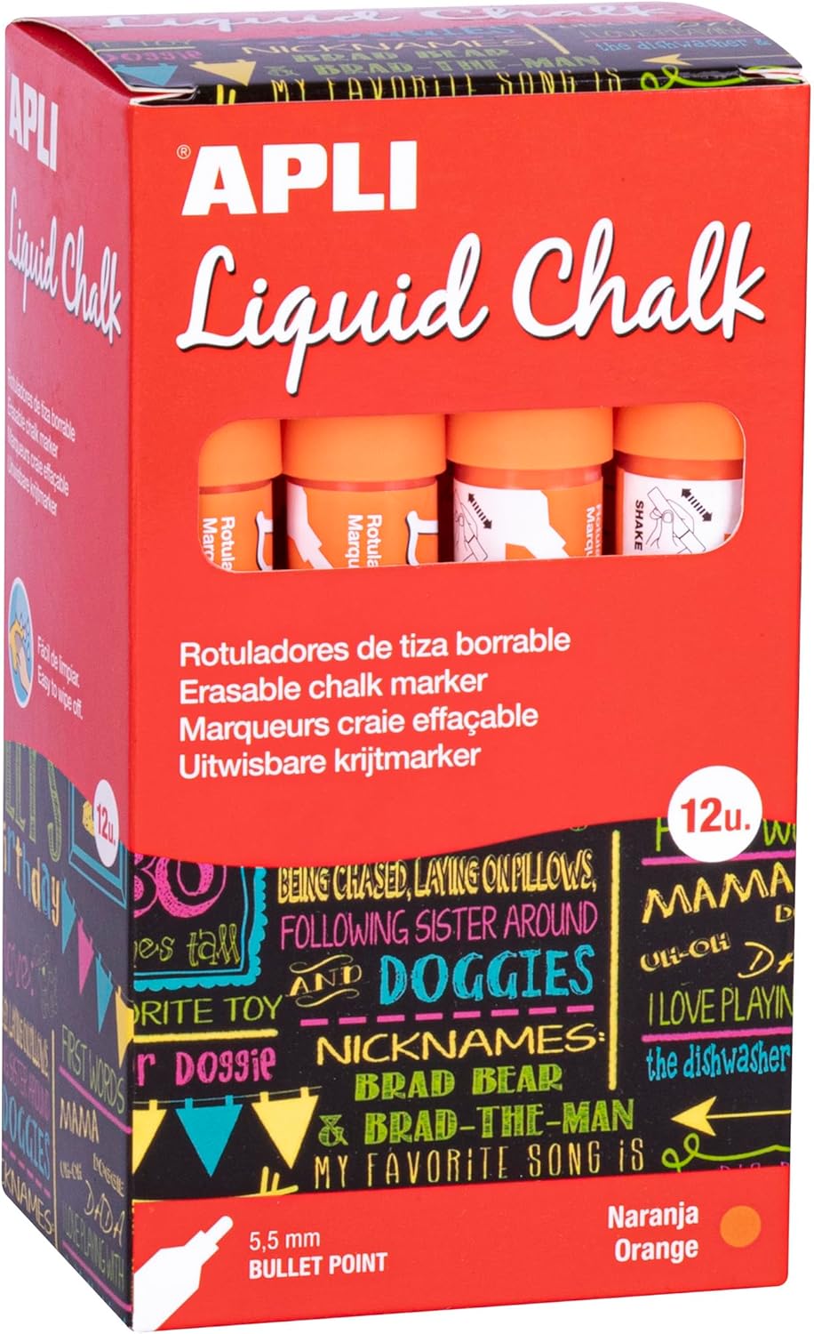Marcador tiza lquida APLI 5,5mm naranja 18037