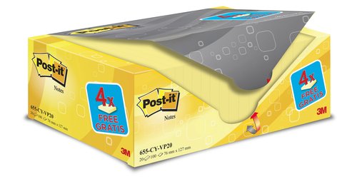 Notas adhesivas POST-IT 76x127 amarillo 100h Pack 20 